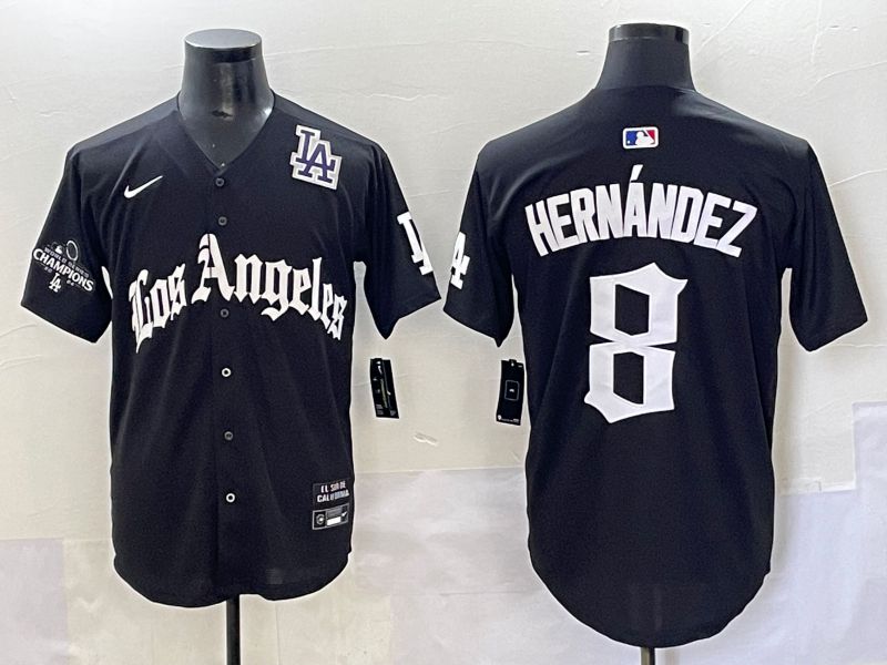 Men 2025 Los Angeles Dodgers 8 Hernandez Black Five generations Joint Name Nike MLB Jersey style 13